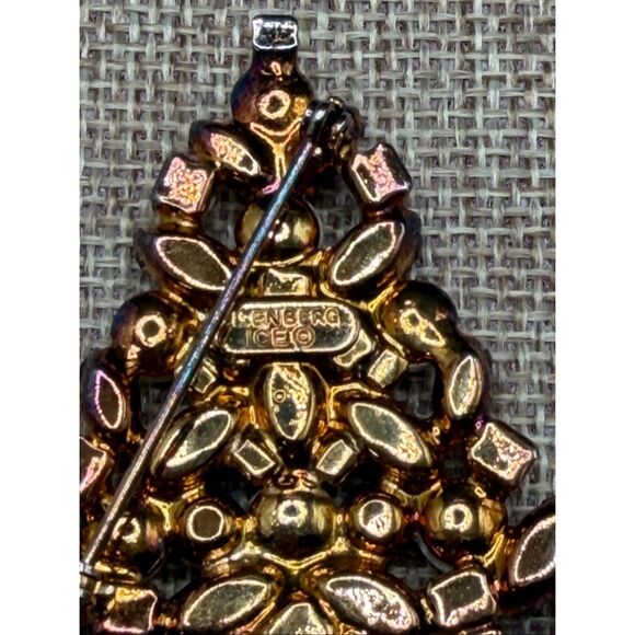 Vintage Eisenberg Ice Christmas Tree Brooch Rhinestones & Faux Pearls Signed - Picture 4 of 8